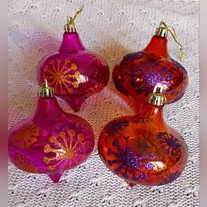 Vibrant Holiday Ornament Set - Pink and Orange